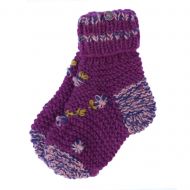 Handknit - Embroidered Lounge Socks - Deep Berry