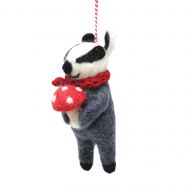 Handmade Christmas - Wool Felt Hanging Decoration - Badger with mushroom