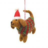 Handmade Christmas - Wool Felt Hanging Decoration - Dog with Jumper