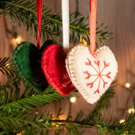 Handmade Christmas - Wool Felt Hanging Decoration - Set Of 3 Hearts