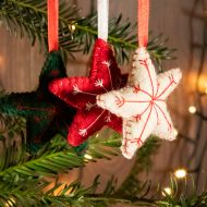 Handmade Christmas - Wool Felt Hanging Decoration - Set Of 3 Stars