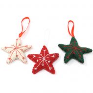Handmade Christmas - Wool Felt Hanging Decoration - Set Of 3 Stars