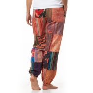 Patchwork Seersucker Cotton - Harem Trousers - Pink/Orange