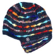 Pure Wool Half fleece lined - helmet hat - Black/Rainbow