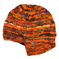 Pure Wool Half fleece lined - helmet hat - Orange/Rainbow