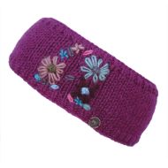 Pure Wool Fleece Lined - Embroidered Headband - Berry