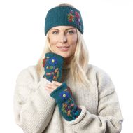 Pure Wool Fleece Lined - Embroidered Headband - Pacific