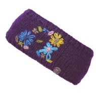Pure Wool Fleece Lined - Embroidered Headband - Aubergine