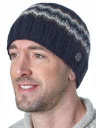 Pure Wool Half fleece lined - zig zag beanie - Black