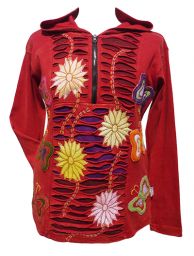 Flower and Butterfly Hooded Pull On - Red
