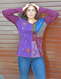 Applique & embroidery - stonewashed top - multi purples