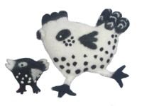 Hen and chick - Felt Cushions - black/white