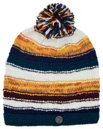 Pure Wool Hand knit - electric stripe - bobble slouch - Teal