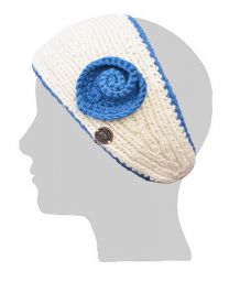 Pure wool - fleece lined - swirl - headband - white/blue