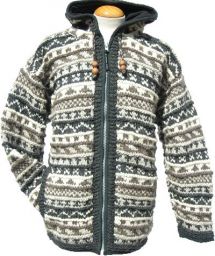 Fleece lined - patterned hooded jacket - Grey/Natural