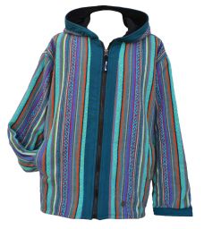 Brushed gheri cotton - hooded jacket - Turquoise