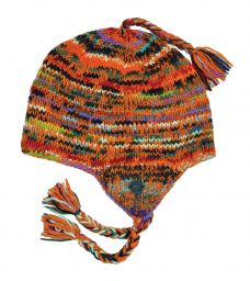 Hand knit - pure wool - electric - ear flap hat - Orange