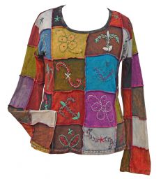 Hand embroidered - patchwork top - greens