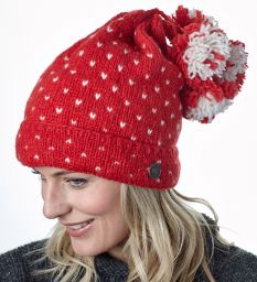 Seven bobble tick hat - pure wool - red