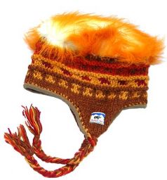 Pure Wool half fleece lined - hairy/patterned - ear flap hat - Assorted