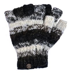 Pure wool - electric stripe - fingerless gloves - greys/natural