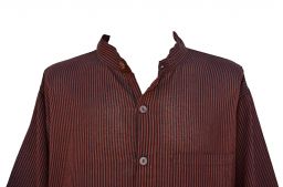 Light weight - Striped Cotton Shirt - Black and brick red
