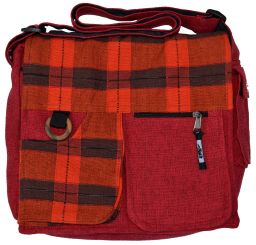 Large plaid - satchel bag - red