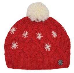 pure wool - diamond cable bobble hat - Red/White