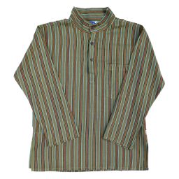 Light weight - Striped Cotton Shirt - Greens/Red
