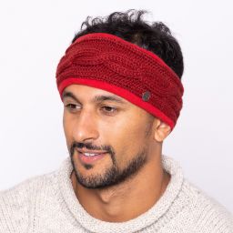 Pure Wool Fleece Lined - Cable Headband - Deep Red