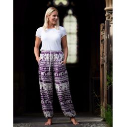 Elephant Print Harem Pants - Purple