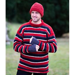 Handmade Pure Wool jumper - random stripes  - red