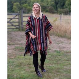 Short - brushed gheri cotton - poncho - red/black