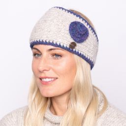 Pure wool - fleece lined - swirl - headband - blue heather