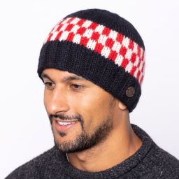 Pure wool - Checkmate Beanie - Black/red/white