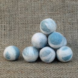 Hand rolled - pure wool - felt balls - ice blue/cream