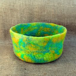 Hand made felt - bowl - green/yellow