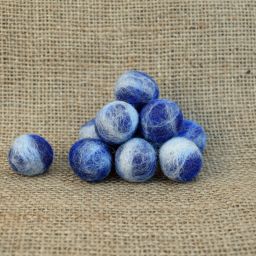 Hand rolled - pure wool - felt balls - dark royal blue/white