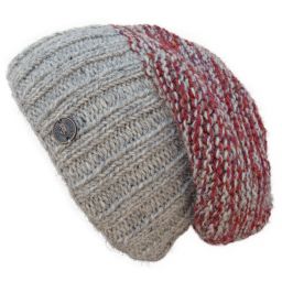 Hand knit - two tone moss - baggy beanie - mid grey/rust heather