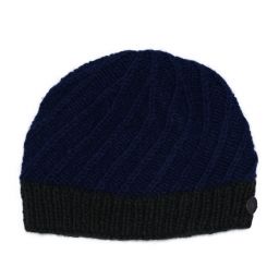 Pure wool - half fleece lined - border beanie - Dark blue/dark green