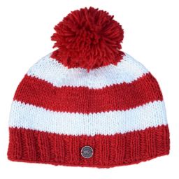 Pure wool - wide stripe bobble hat - red/white
