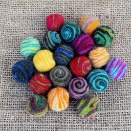 Hand rolled - pure wool - felt balls - assorted striped