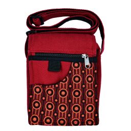 Small -  cotton bag with printed fabric - deep maroon