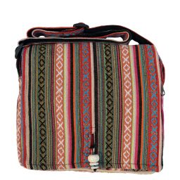Traditional Nepalese - woven gheri - stripe bag - red/pink multi-coloured