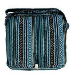 Traditional Nepalese - woven gheri - stripe bag - blue/aqua
