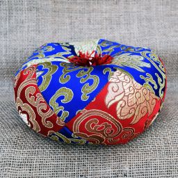 Singing bowl cushion - blue/red with red tassels