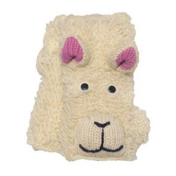 Hand knit pure wool - sheepy wristwarmer - white