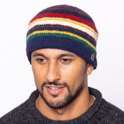 NAYA pure wool - random stripe beanie hat - dark blue