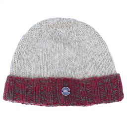 Hand knit pure wool - turn up beanie - spice/khaki-pale grey