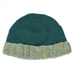 Hand knit pure wool - turn up beanie - pine green